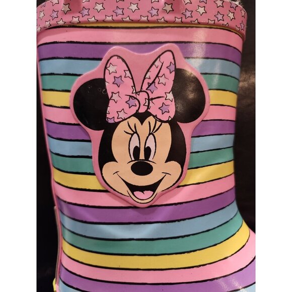 Minnie Mouse Girls Pink & Rainbow Rain Boots - Size 13/1 - Picture 3 of 16
